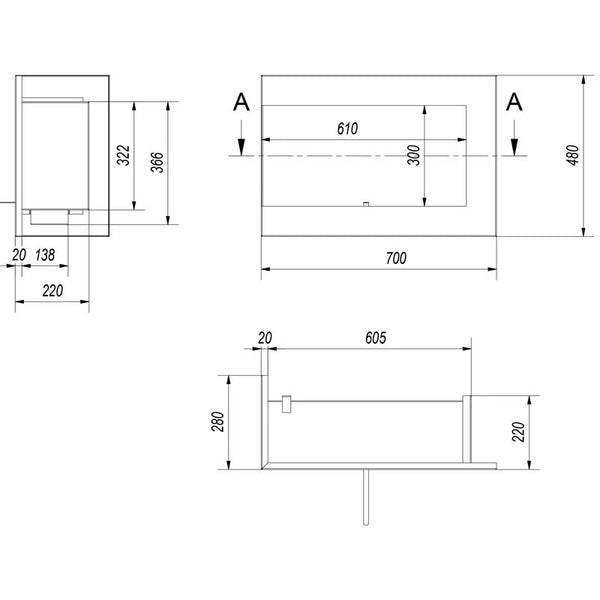 Kotni bio kamin 70 cm (levo)