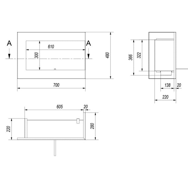 Kotni bio kamin 70 cm (desni)