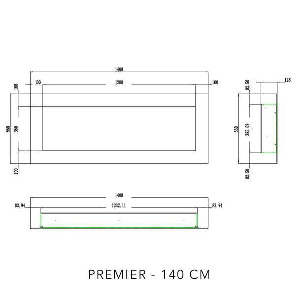 Pride 140 cm stenski električni kamin - črn