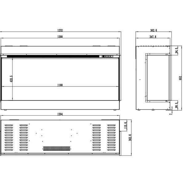 Superb 3D 120 cm vgradni električni kamin
