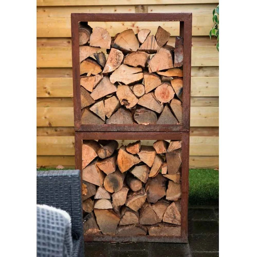 Wood Storage Box in Corten Steel - 50 cm