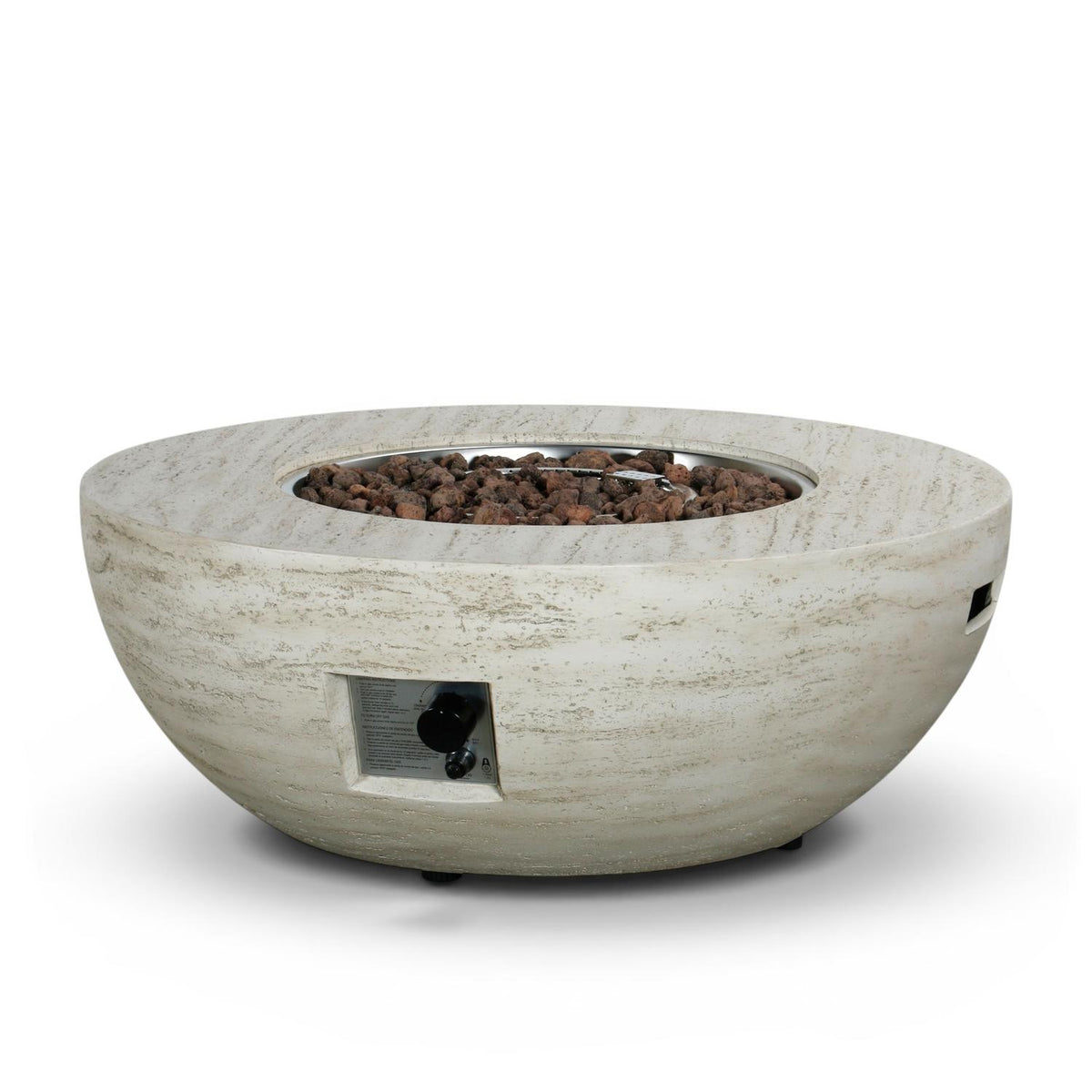 Estate Bowl 92 Travertine – okrogla plinska mizica s kuriščem