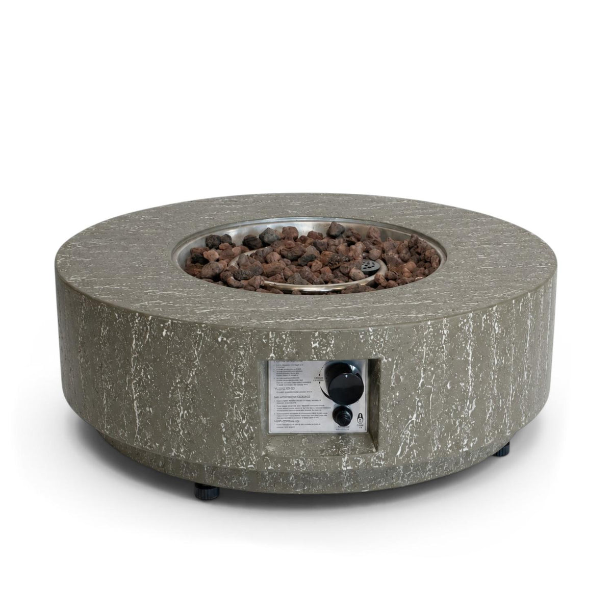 Estate Round 76 Dark Travertine – Okrogla plinska mizica s kuriščem