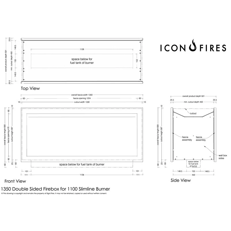 Icon Slimline Firebox SFBDS1350 - jeklo
