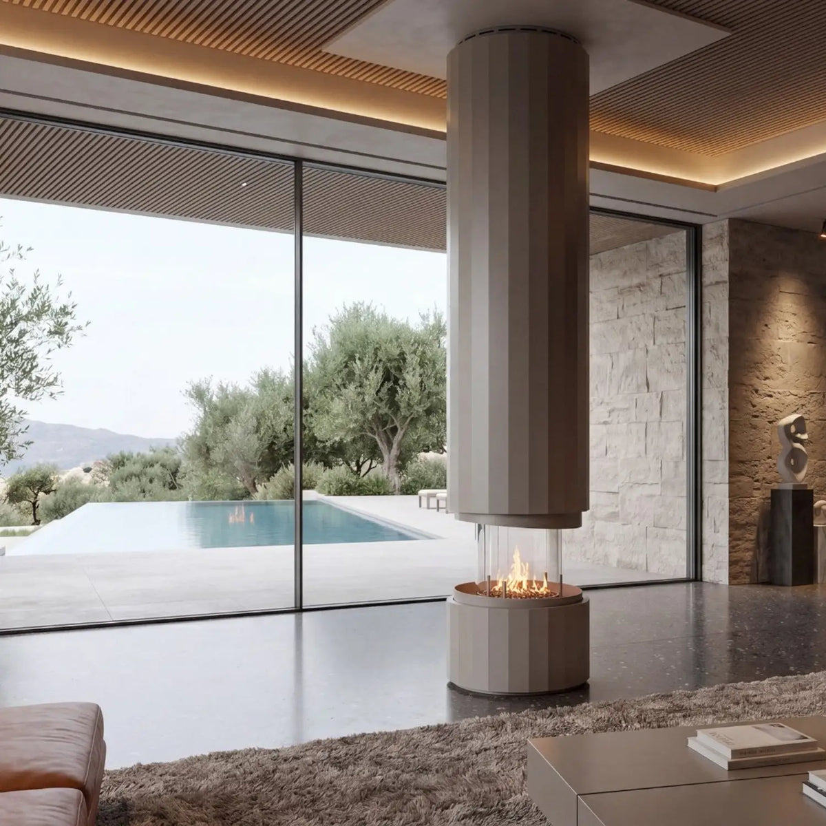 Pillar - Suspended Bioethanol Fireplace - Silk Grey