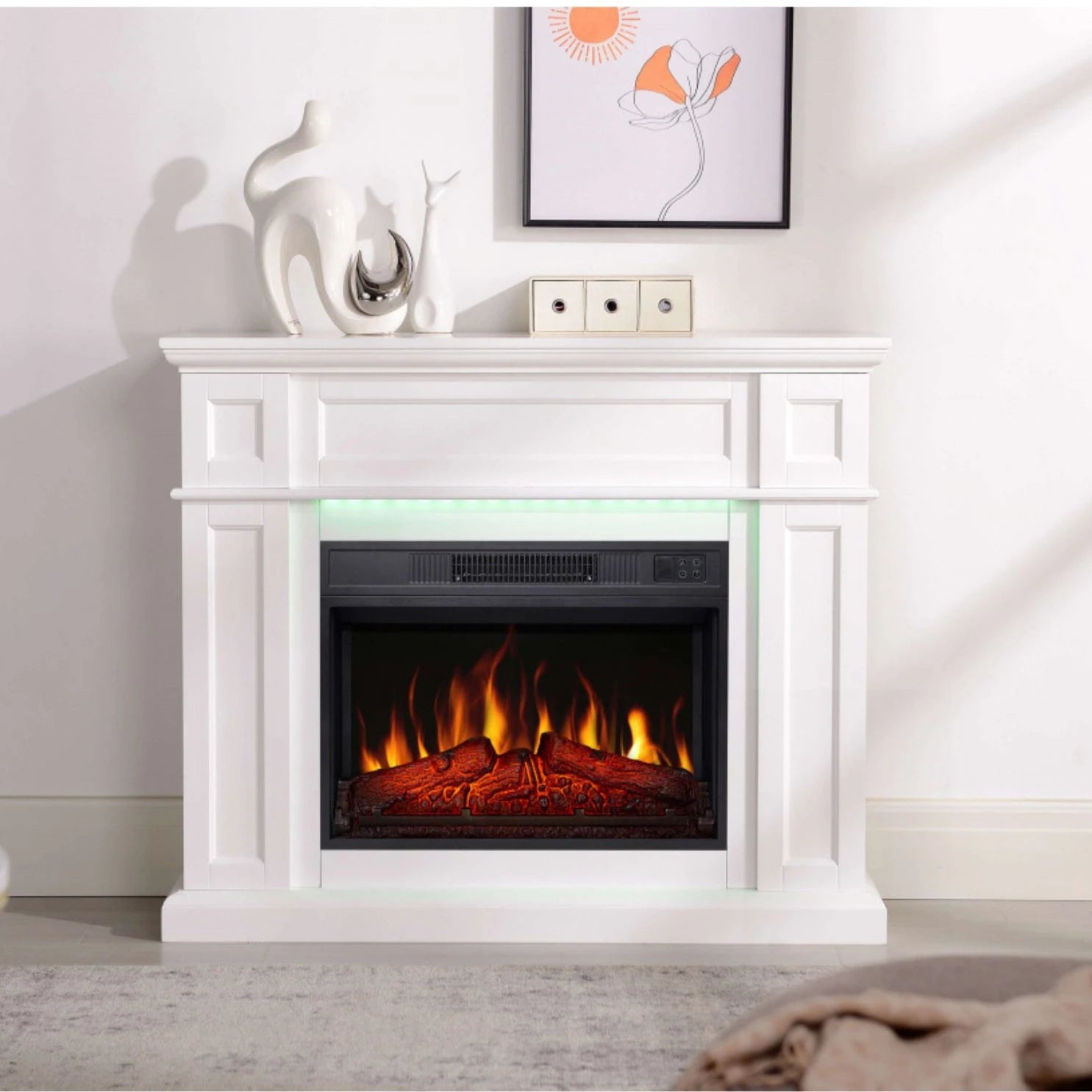 Linz Electric Fireplace - White - LED Lighting