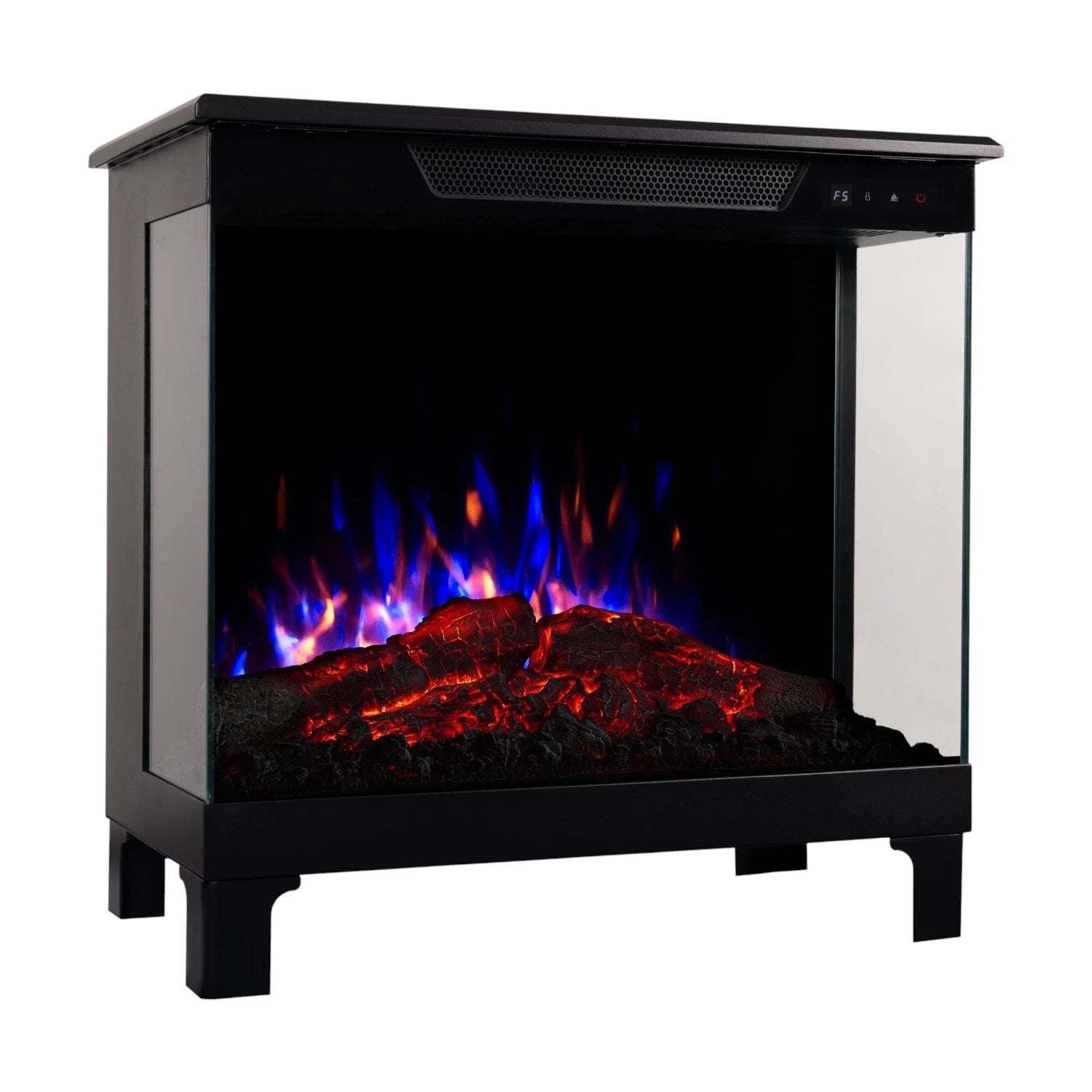 Tower 46 – Freestanding Electric Fireplace with 3-Sided Flame View