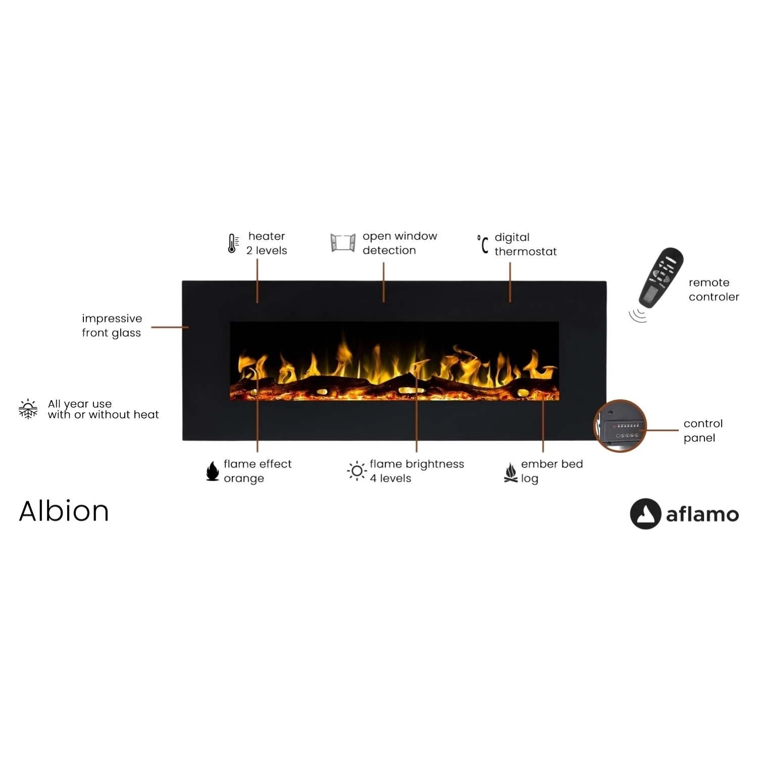 Albion 128 cm - Wall-mounted Electric Fireplace