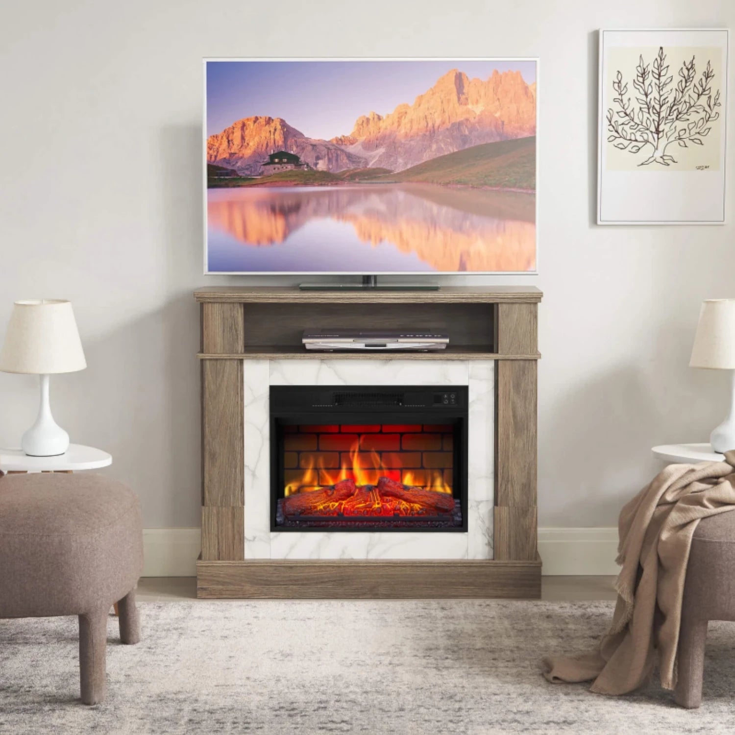 For Living Electric Fireplace – Grey Oak