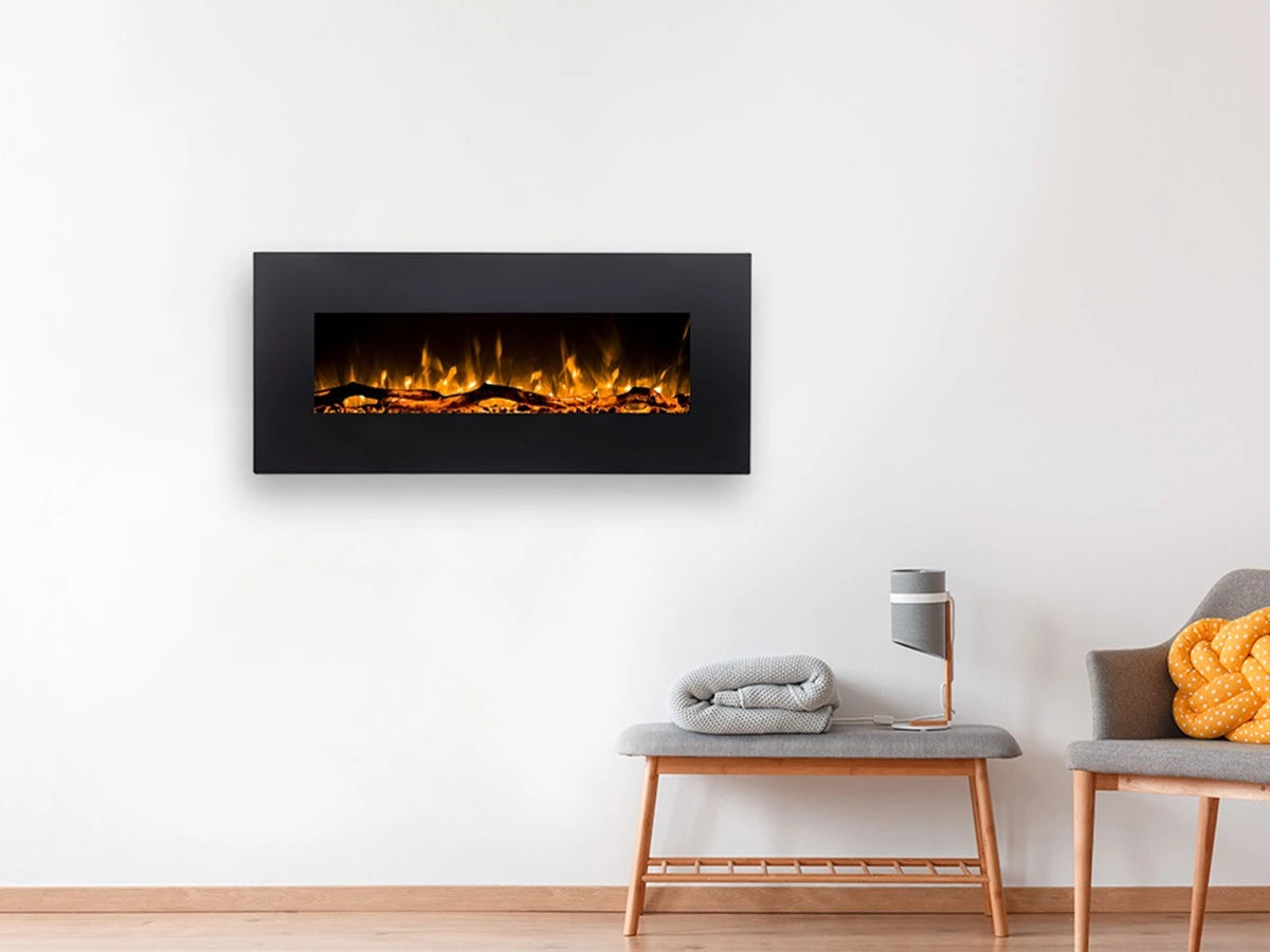 Albion 90 cm stenski električni kamin – črn