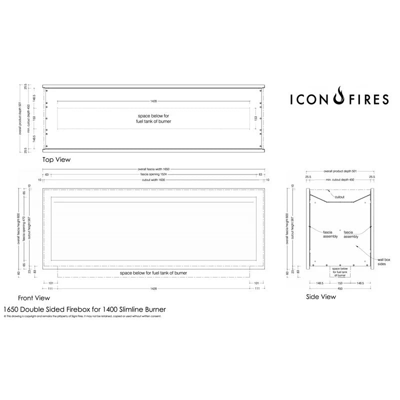 Icon Slimline Firebox FBDS1650 črn