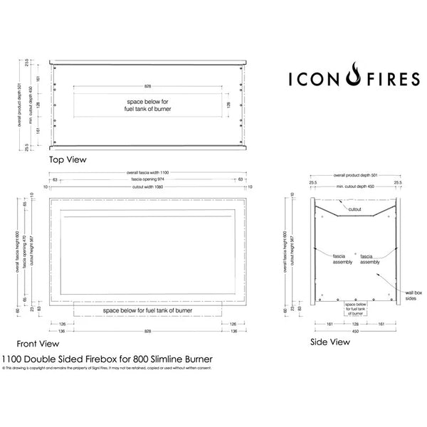 Icon Slimline Firebox FBDS1100 črna