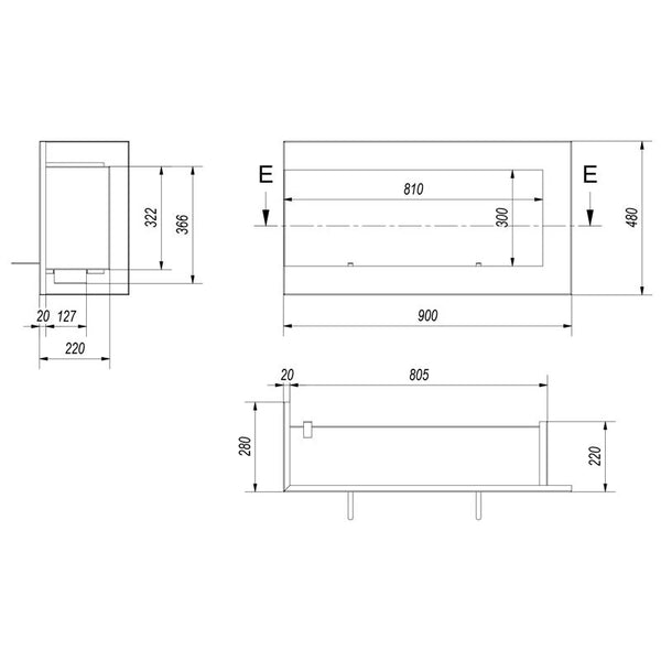 Kotna bio kamin 90 cm (levo)