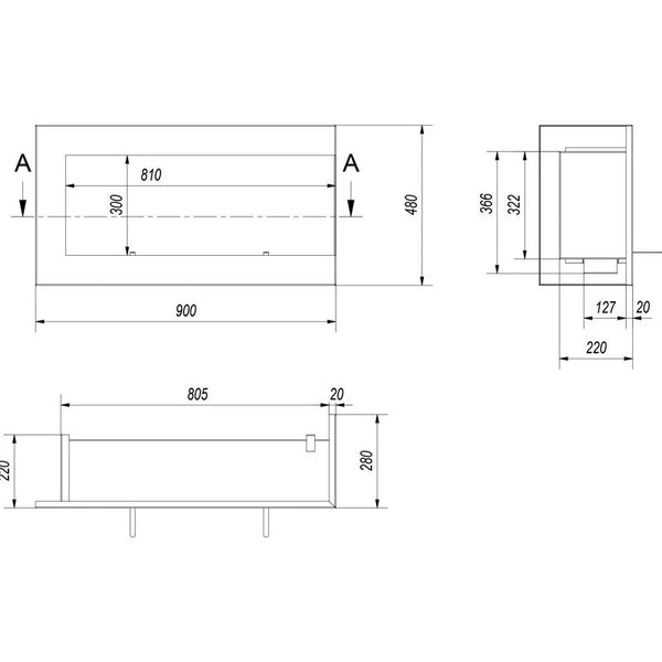 Kotna bio kamin 90 cm (desno)