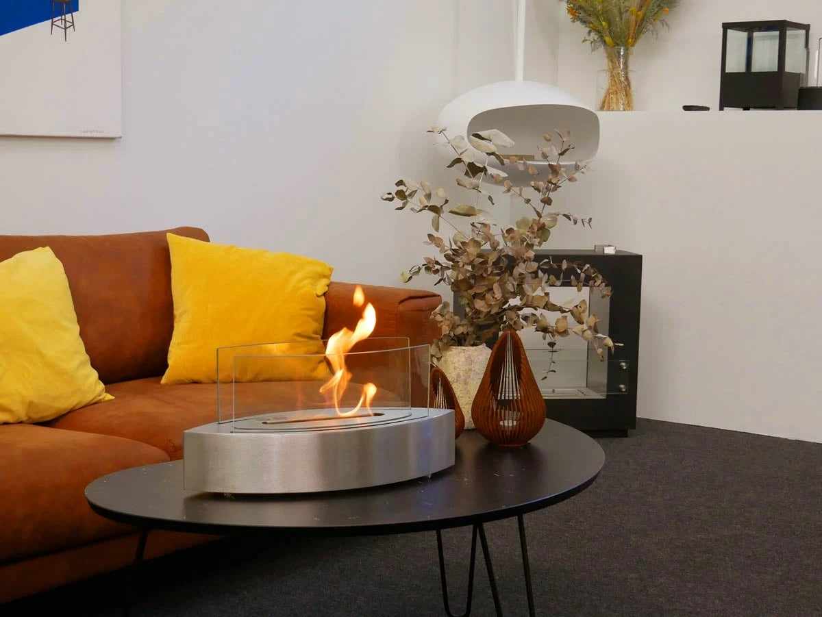 Oval Table Bioethanol Fireplace - Steel