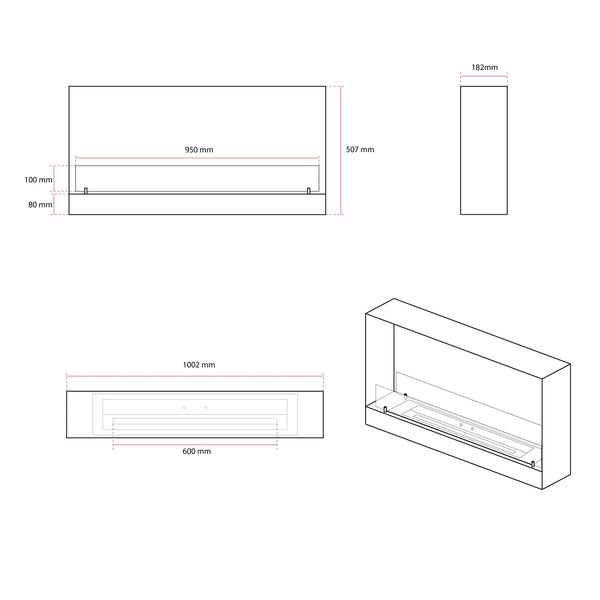 100 cm vgradni dvostranski bio kamin