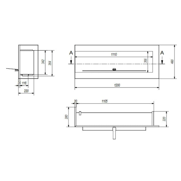 Kotni bio kamin 120 cm (levi)