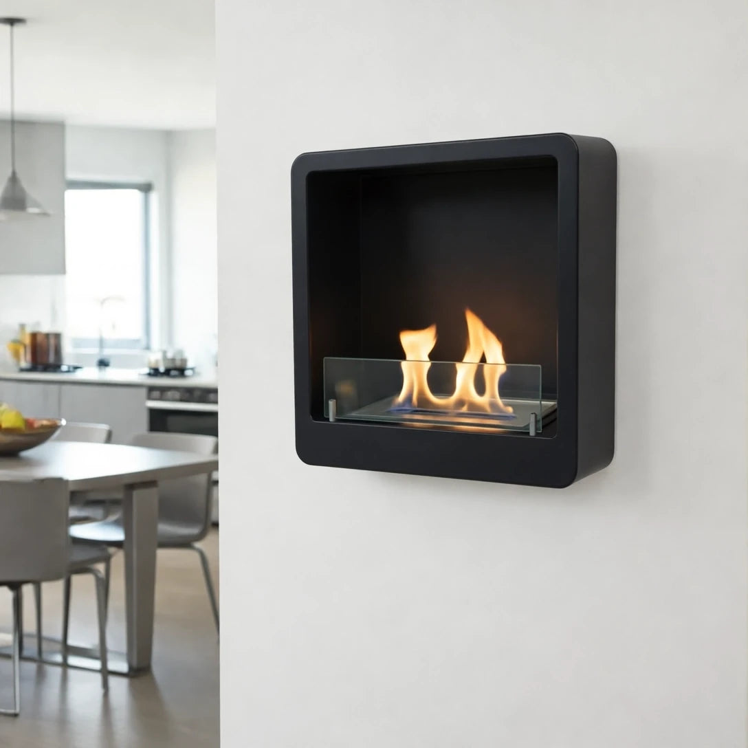 Square Bioethanol Fireplace with Round Edges in Black