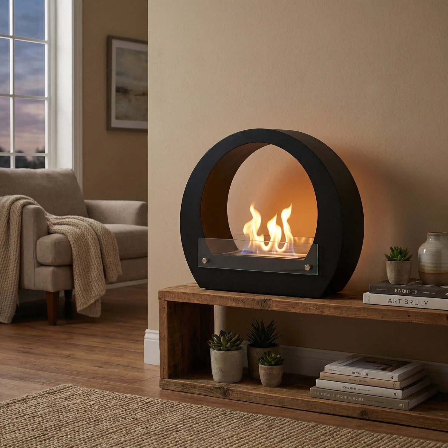 Dallas - Round Bio Fireplace - Black