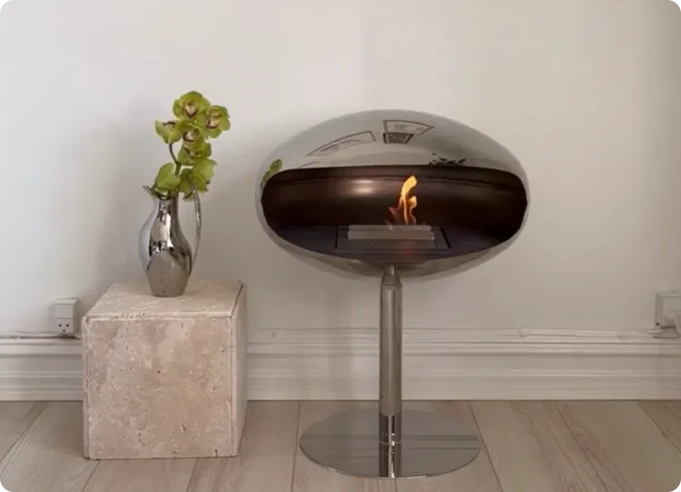 Cocoon Pedestal freestanding bioethanol fireplace in stainless steel