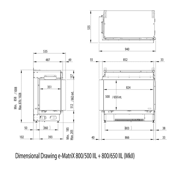e-MatriX 800/500 II-R - Corner Built-in Water Vapour Fireplace