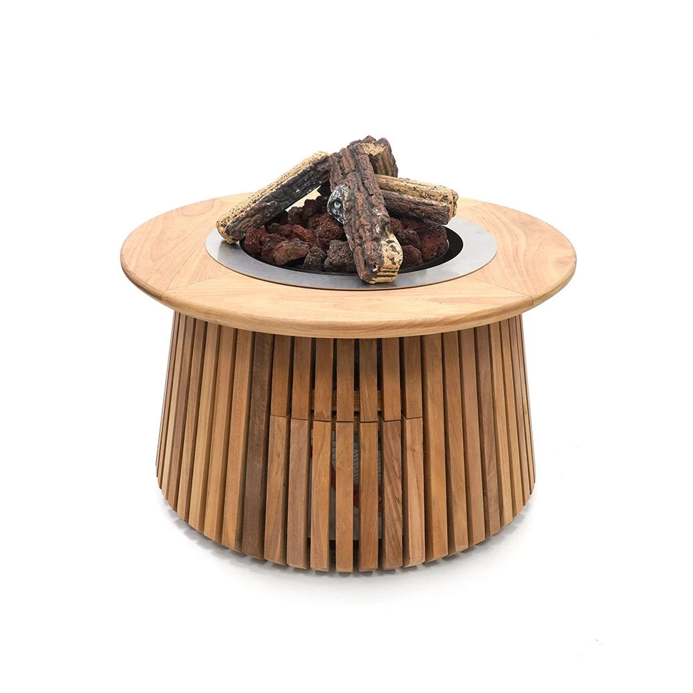 Lagune Round 60 Teak – Round Gas Firepit Table
