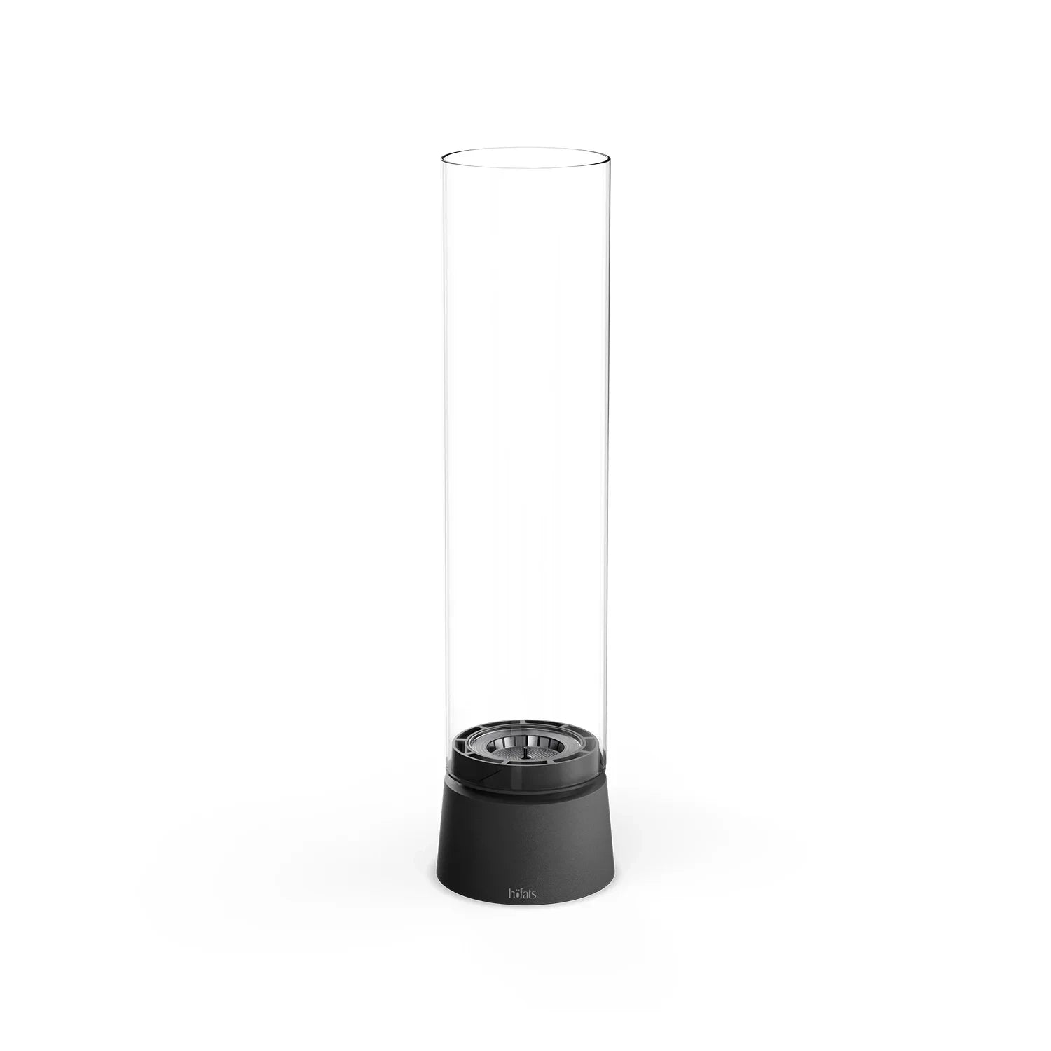 Höfats SPIN Air 900 matte black tabletop fireplace with high cylindrical glass and rotating flame