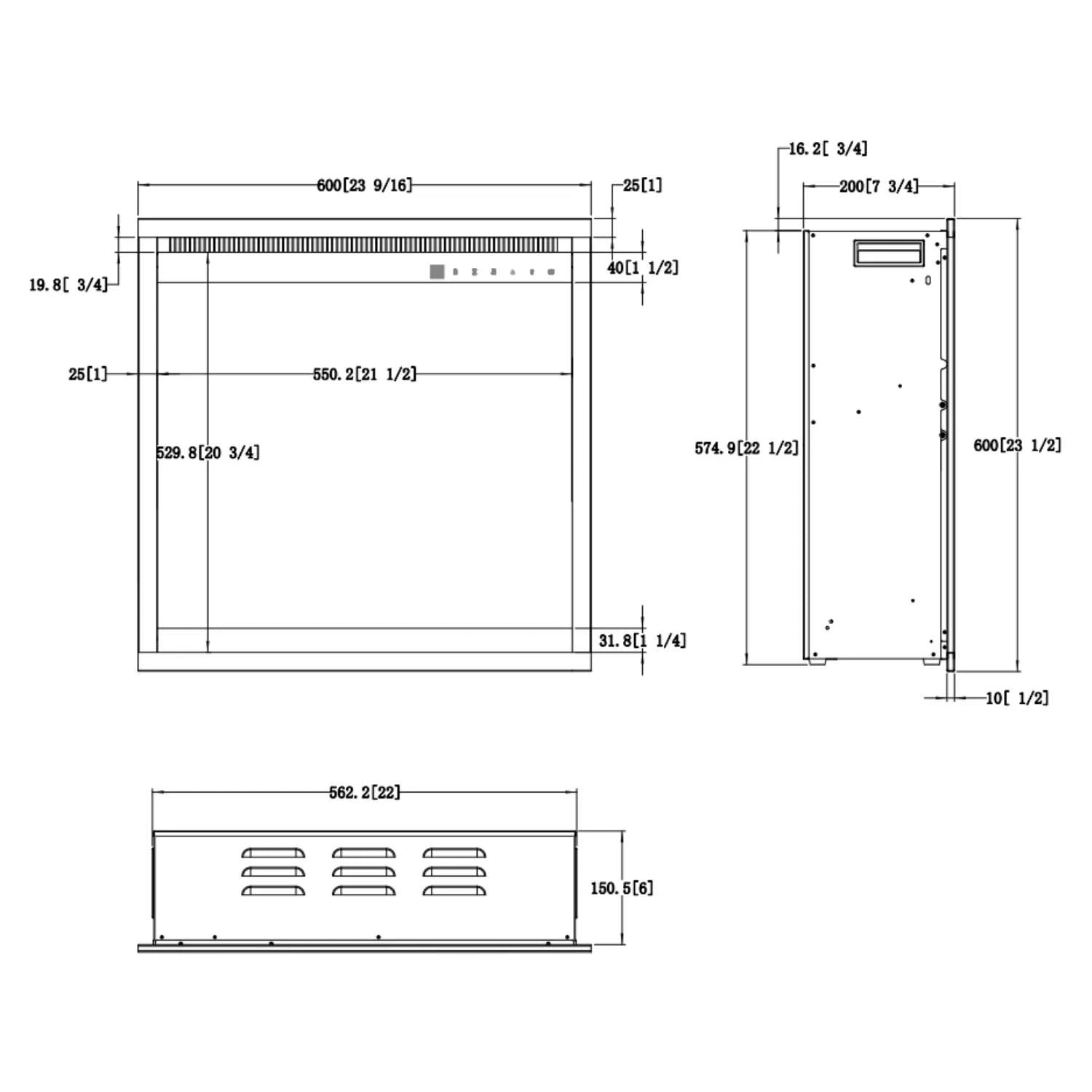 Aflamo 3D električni vložek za kamin 24" kvadrat (60 × 60 cm)