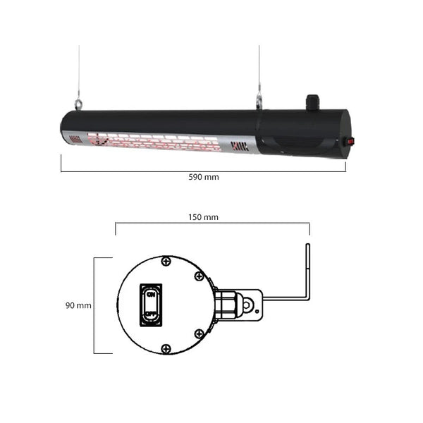 Zunanji grelec stenski 1500 W, črn daljinski upravljalnik