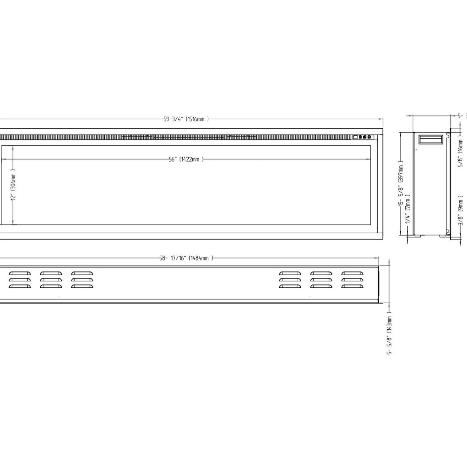 Royal električni kamin 60" - 152 cm stenski kamin