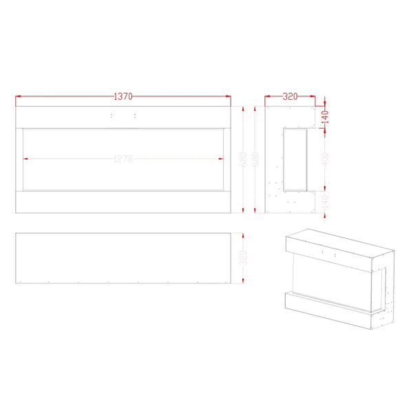Feroza Wall-Mounted Electric Fireplace - 137 cm