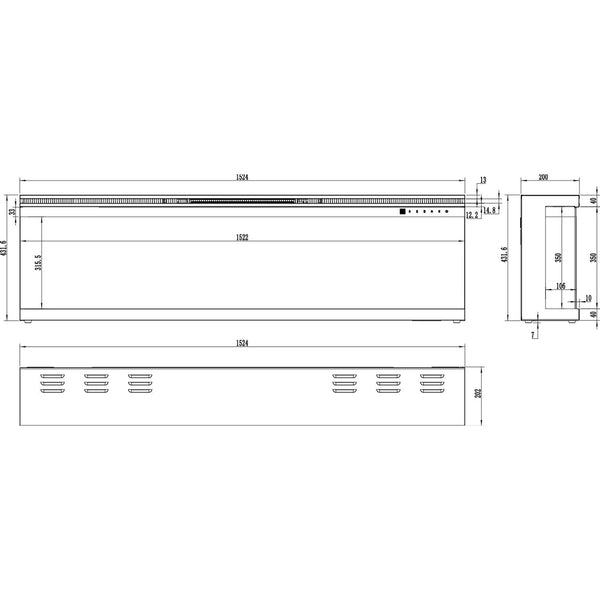 Unique 166 cm - tristranski električni kamin